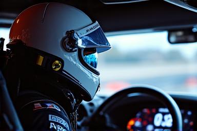 Pilota in auto da corsa esamina i dati